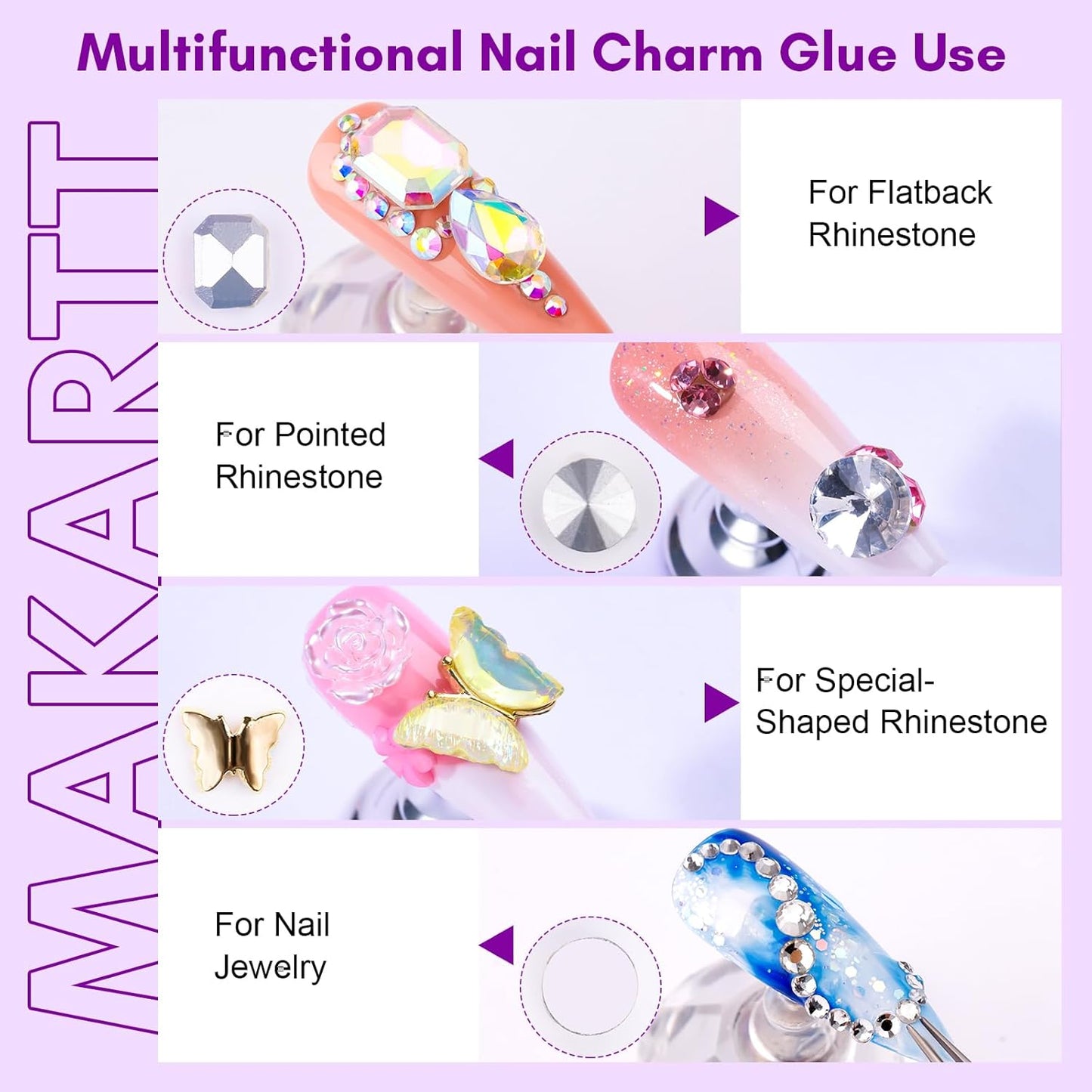 Makartt Rhinestone Glue for Nails, 15ml Clear Nail Gem Adhesive with Brush Kit for 3D DIY Decorations, Super Strong Bling Gel for Jewelry Diamonds-Velvo Beauty