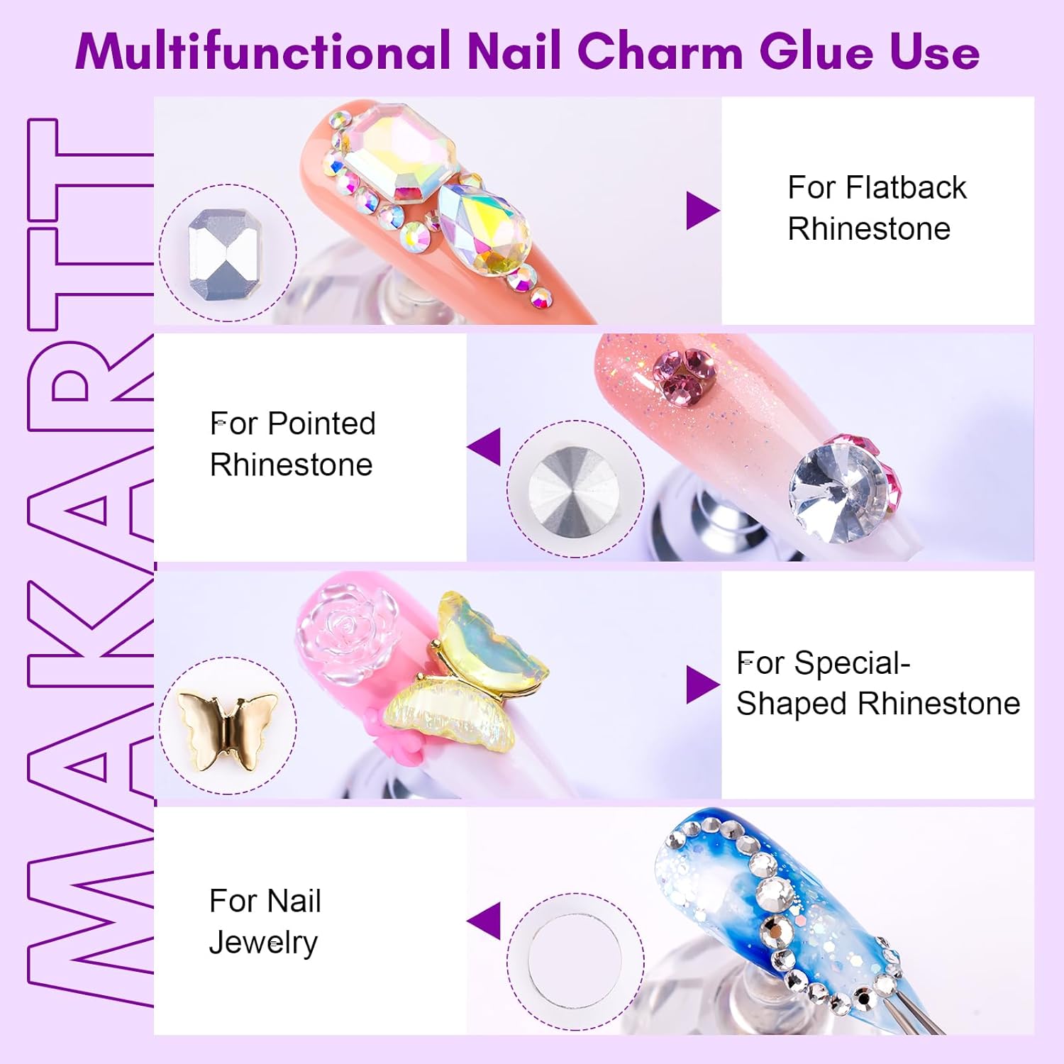 Makartt Rhinestone Glue for Nails, 15ml Clear Nail Gem Adhesive with Brush Kit for 3D DIY Decorations, Super Strong Bling Gel for Jewelry Diamonds-Velvo Beauty