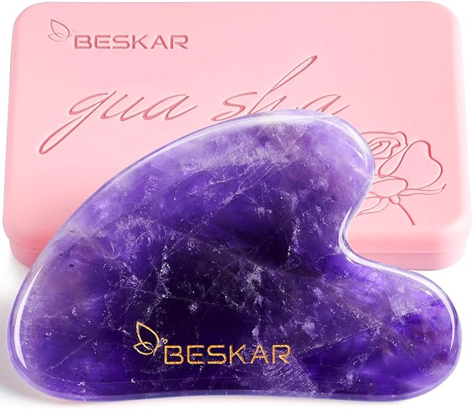 BESKAR Gua Sha Facial Tools, Natural Jade Stone Guasha Massager for Jawline Sculpting, Tighten Face Skin and Reduce Wrinkles, Face Eyes Body Neck Massage Tool, Skin Care Gift-Velvo Beauty