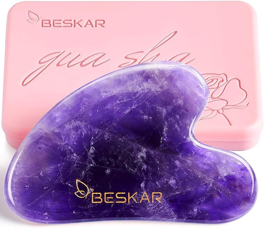 BESKAR Gua Sha Facial Tools, Natural Jade Stone Guasha Massager for Jawline Sculpting, Tighten Face Skin and Reduce Wrinkles, Face Eyes Body Neck Massage Tool, Skin Care Gift-Velvo Beauty