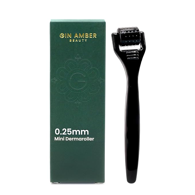Gin Amber Beauty Mini Derma roller (0.25mm) - 48 Real Individual Needles, Microdermabrasion Device for Skin Care, Serum Absorption with Microneedling, Tool, Hygienic Case (Black Mini 0.25mm)-Velvo Beauty