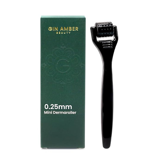 Gin Amber Beauty Mini Derma roller (0.25mm) - 48 Real Individual Needles, Microdermabrasion Device for Skin Care, Serum Absorption with Microneedling, Tool, Hygienic Case (Black Mini 0.25mm)-Velvo Beauty