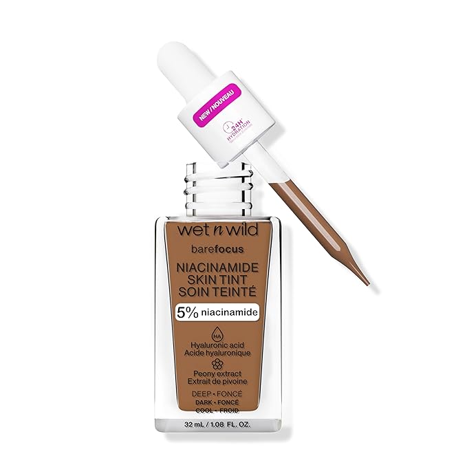 wet n wild Bare Focus Skin Tint, 5% Niacinamide Enriched, Buildable Sheer Lightweight Coverage, Natural Radiant Finish, Hyaluronic & Vitamin Hydration Boost, Cruelty-Free & Vegan - Deep-Velvo Beauty