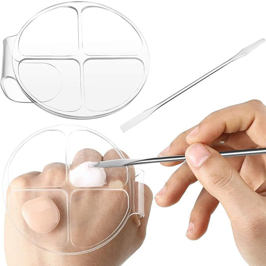 2 Pieces Hand Makeup Mixing Palette Handheld Palette Clear Makeup Cosmetic Palette Nail Art Manicure Palette with 2 Pieces Spatula for Mixing Foundation-Velvo Beauty
