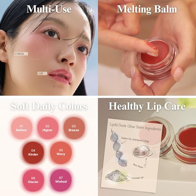 EGLIPS Lip & Cheek Glow Balm - Multi-Use Tinted Melting Balm Blush for Lips & Cheeks Builable and Blendable Texture (07 WISHED, 0.18 oz)-Velvo Beauty