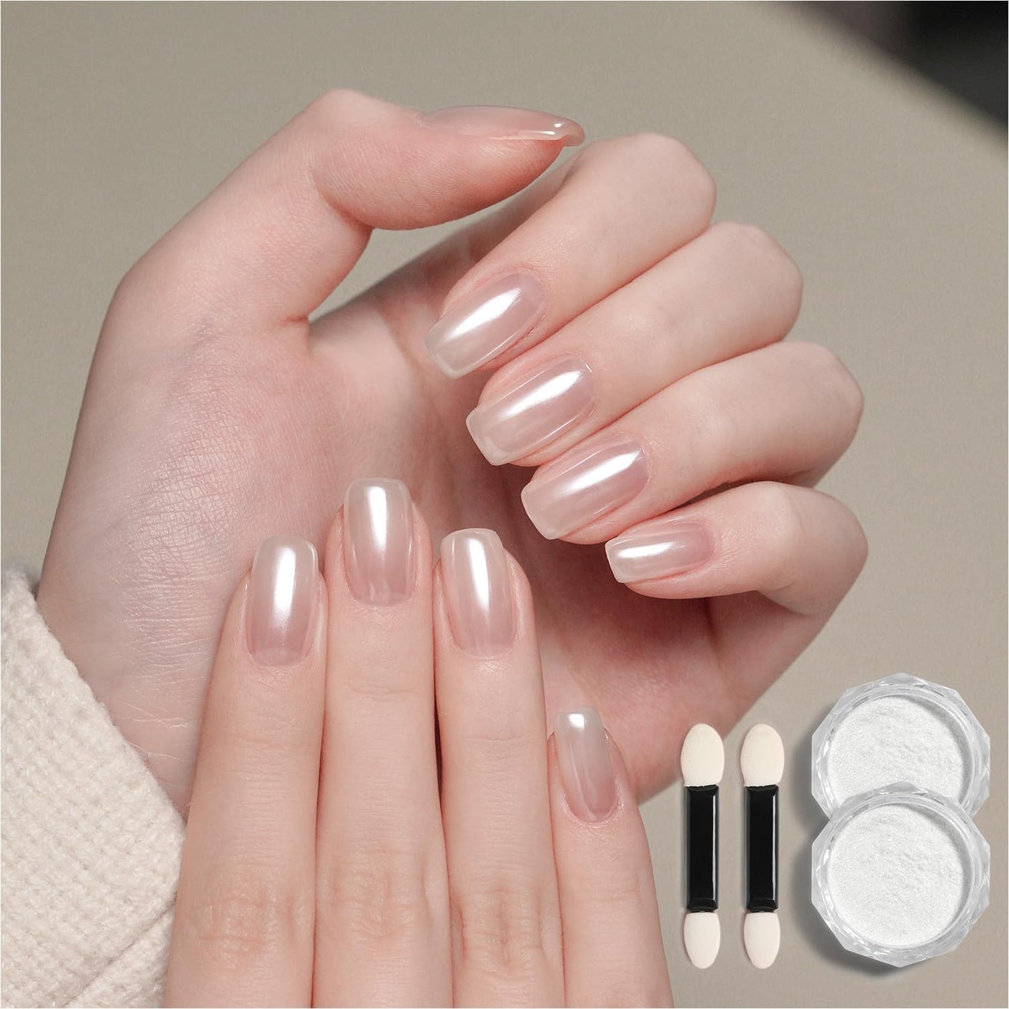 GAOY White Pearl Chrome Nail Powder, 2Pcs Mirror Effect Shimmer Glitter Pigment for Mermaid Aurora Nail Art, Iridescent Powder for Gel Polish & Manicure Decorations, Lustrous White-Velvo Beauty