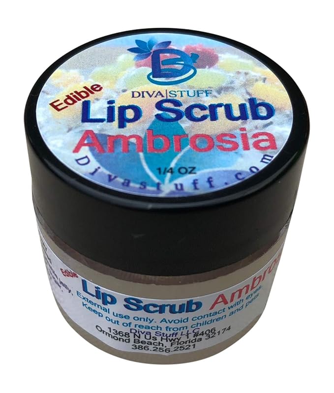 Diva Stuff Ultra Hydrating Lip Scrub for Soft Lips, Gentle Exfoliation, Moisturizer & Conditioner, Ambrosia with Coconut – ¼ oz (Made in the USA)-Velvo Beauty