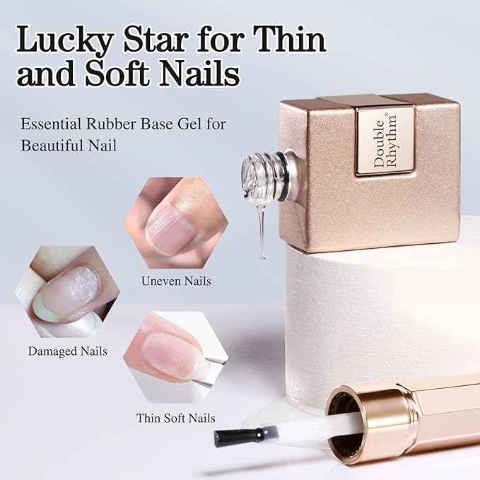 Double Rhythm 0.5Oz Nail Strengthener Rubber Gel Nail Polish 15ml Clear Builder in a Bottle Nail Thickening Extension Hard Structure Gel Glue (Clear 8 in 1-1)-Velvo Beauty