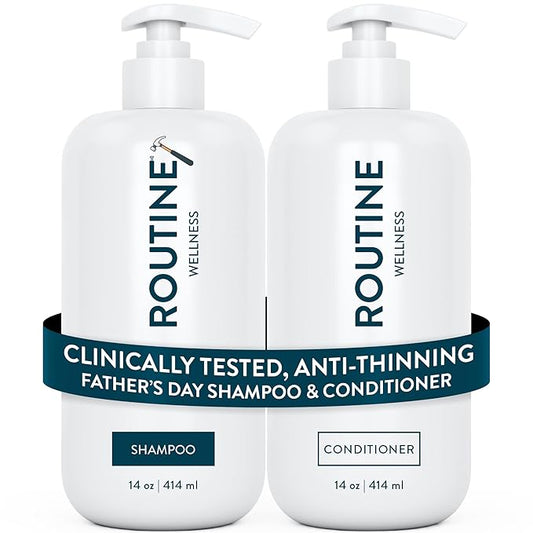 Routine Wellness Anti-Thinning Shampoo and Conditioner Set for Thinning Hair - Biotin DHT Blocker for Men - Color Safe Shampoo for Hair Loss & Healthier Hair - Father's Day Mens Scent (Pack of 2)-Velvo Beauty