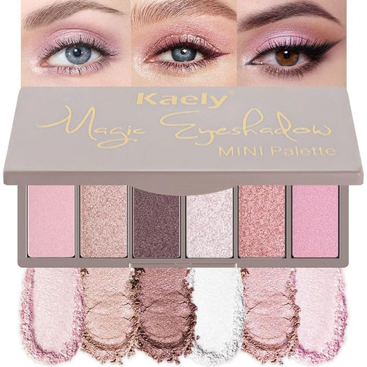 evpct 6 Colors Travel Eye Shadow Palette Makeup, Light Baby Pink Champagne Mink Mauve Pearl White Rose Shimmer Glitter Sparkly High Pigment Mini Eyeshadow Palette for Older Women, Built in Mirror-Velvo Beauty