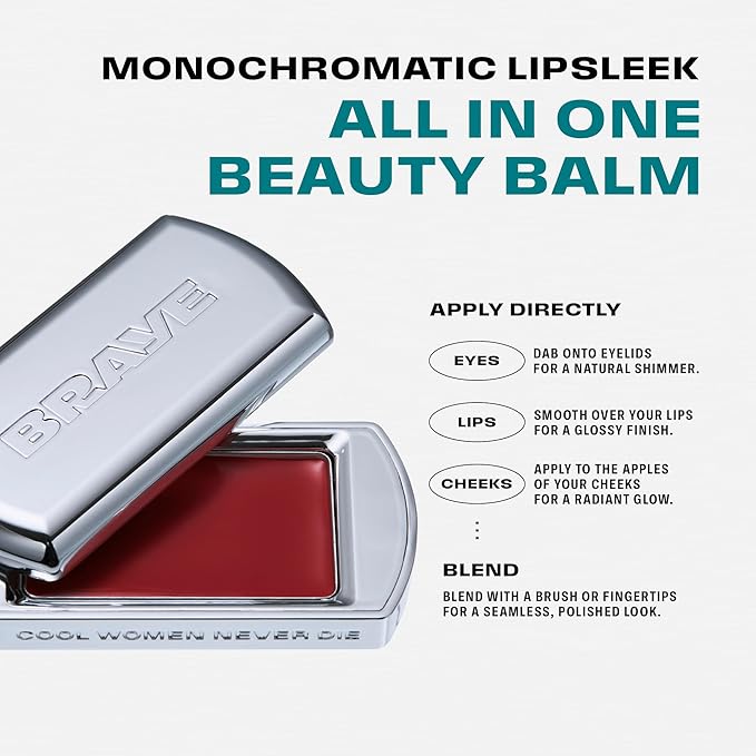 BRAYE Lipsleek Lip Balm, Monochromatic Cream Blush 2-in-1 Face Makeup, Hydrating & Mood Buildable, Vegan + Cruelty-Free Glow for Cheeks l 01 Ardor-Velvo Beauty