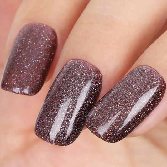 Brown Cat Eye Gel Nail Polish,Brown Reflective Holographic Shimmer Cateye Gel Polish with Magnet,Silver Shimmer Velvet Soak Off Uv Led Home Diy Manicure,Fall Winter Colors GP0104-Velvo Beauty