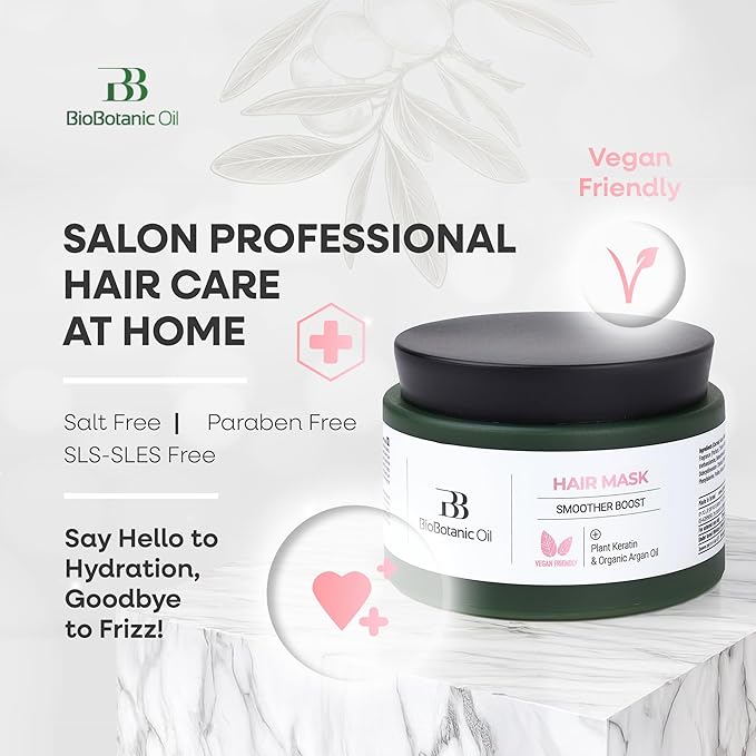 Bio Botanic Oil Range – Hair Mask for Straightened Hair with Plant Keratin & Organic Argan Oil, SLS-Free Deep Hydration & Repair, Salt-Free Formula for Long-Lasting Smoothness-Velvo Beauty