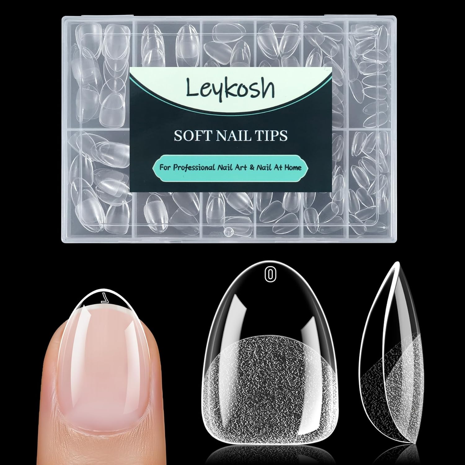 Extra Short Almond Nail Tips, 216pcs Acrylic Soft Fake Nails Gel Nail Tips, Full Cover Pre-Shaped Matte Clear Press on Nails for Extension, Diy at Home Manicure 12 Sizes-Velvo Beauty