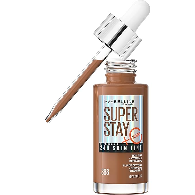 Maybelline Super Stay Up to 24HR Skin Tint, Radiant Light-to-Medium Coverage Foundation, Makeup Infused With Vitamin C, 368, 1 Count-Velvo Beauty
