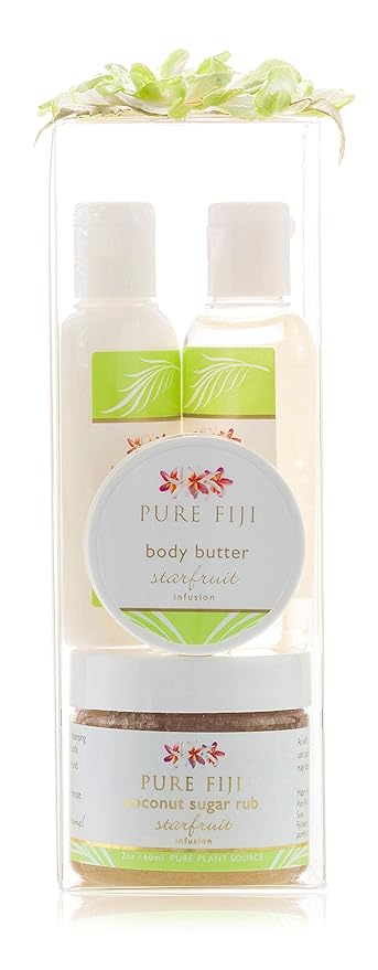 Pure Fiji Spa Gifts for Women and Man - Body Gift Box Include: Sugar Scrub, Bath and Body Oil, Body Butter and Body Lotion, Scent Starfruit-Velvo Beauty