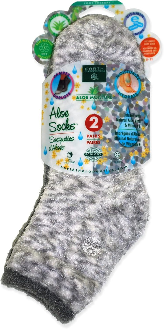 Earth Therapeutics Aloe Socks – Infused w/Aloe Vera & Vitamin E – Helps Dry Feet, Cracked Heels, Calluses – Use with Lotion – Grey/Confetti (2 Pairs)-Velvo Beauty