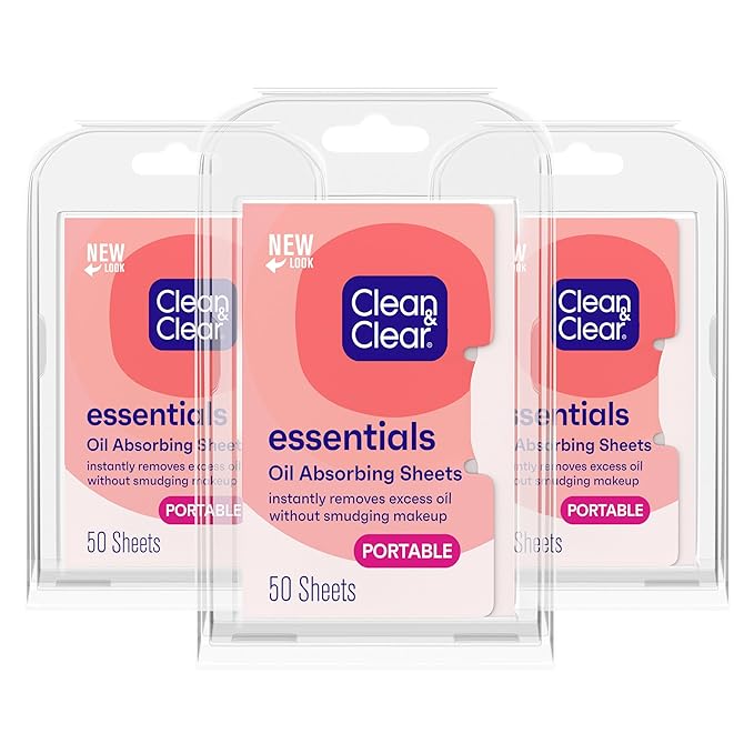 Clean & Clear Oil Absorbing Facial Sheets, Portable Blotting Papers for Face & Nose, Absorbing Blotting Sheets for Oily Skin to Instantly Remove Excess Oil & Shine, 3 x 50 ct-Velvo Beauty