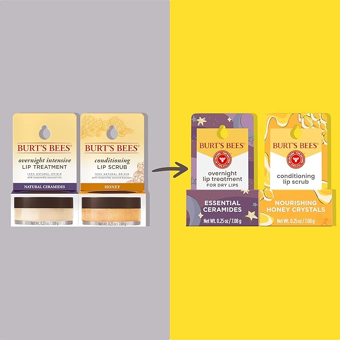 Burt’s Bees Conditioning Lip Scrub and Overnight Intensive Lip Treatment, With Ceramides, College Back to School Dorm Essentials, Exfoliates and Hydrates Lips 8 Hours, Natural Origin, 2 Jars, 0.25 oz-Velvo Beauty