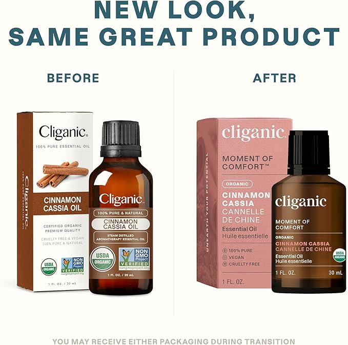 Cliganic Organic Cinnamon Cassia Essential Oil, 1oz - 100% Pure Natural Undiluted, for Aromatherapy | Non-GMO Verified (Packaging May Vary)-Velvo Beauty
