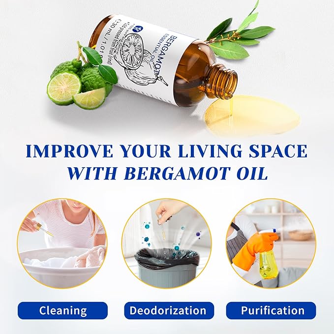 HIQILI Bergamot Essential Oil for Diffuser, Skin, Hair, DIY, 100% Pure & Natural - 1.01 Fl Oz (30 mL)-Velvo Beauty