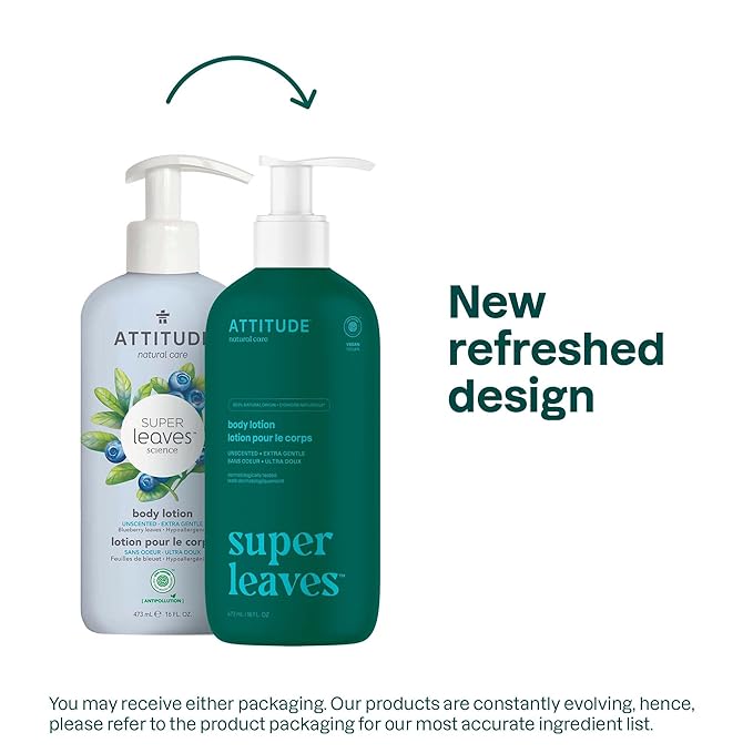 ATTITUDE Body Lotion, EWG Verified, Vegan & Cruelty-Free, Hydrating Moisturizer for Dry Skin, Non-Greasy, Extra Gentle Skin Care, Unscented, 16 Fl Oz (Pack of 6)-Velvo Beauty