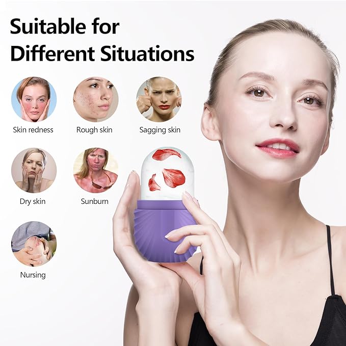 Ice Roller for Face and Eye, Silicone Ice Facial Roller Ice Holder, Face Ice Mold Skin Care, Face Icers Reusable Ice Cube Roller for Shrink Pores Anti Wrinkle Reduce Puffiness, Purple-Velvo Beauty