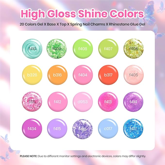 Beetles Gel Nail Polish Set - 28 Pcs Pastel Pink Yellow Green Blue Glitter Macaron Color Gel Polish Set Fluttered Eden Soak Off Nail Polish UV LED Nails Art Halloween Gifts for Women Girl-Velvo Beauty