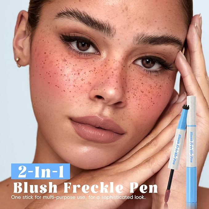 Freckle Blush Pen, 2in1 Dark Brown Faux Freckle Stamp Pen Coral Orange Liquid Blush for Natural Summer Sunkissed Makeup, Lifelike Waterproof Long Lasting Quick Dry Fake Frecks Tint Marker02#-Velvo Beauty