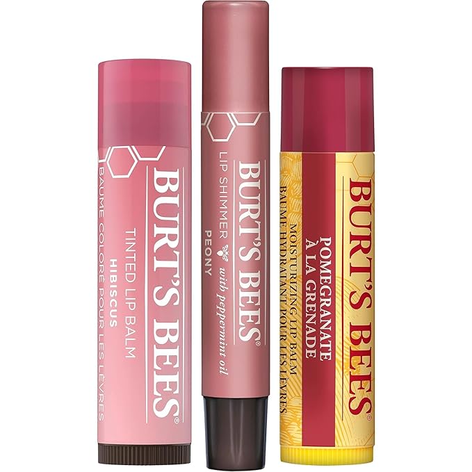 Burt's Bees Mistletoe Kiss Lip Care Stocking Stuffers Holiday Gift Set, Mistletoe Kiss Set, Pomegranate, Peony & Hibiscus-Velvo Beauty