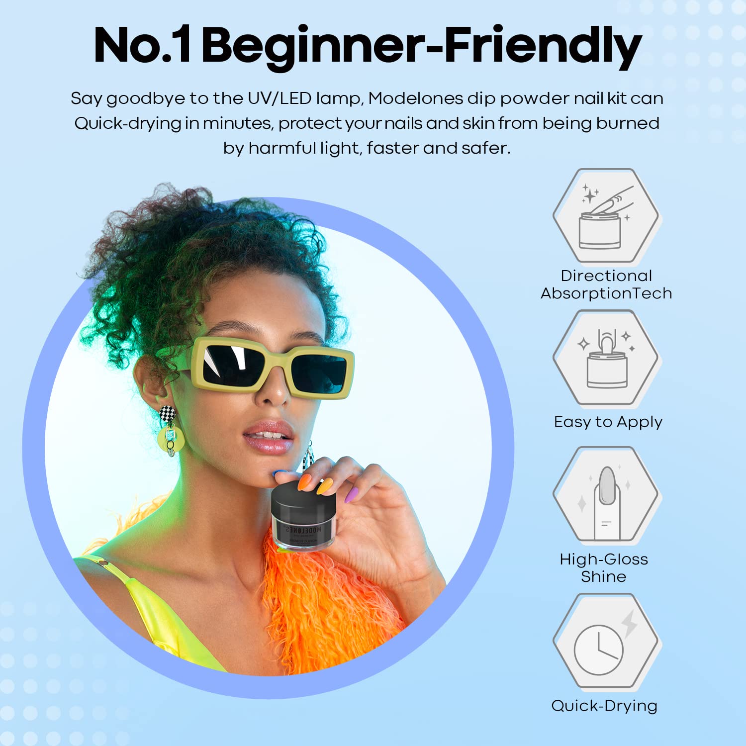 Modelones Dip Powder Black Color, Nail Dipping French Nail Art, 28 Long-Lasting Pro System Salon DIY at Home No Needed Lamp Cured-Velvo Beauty