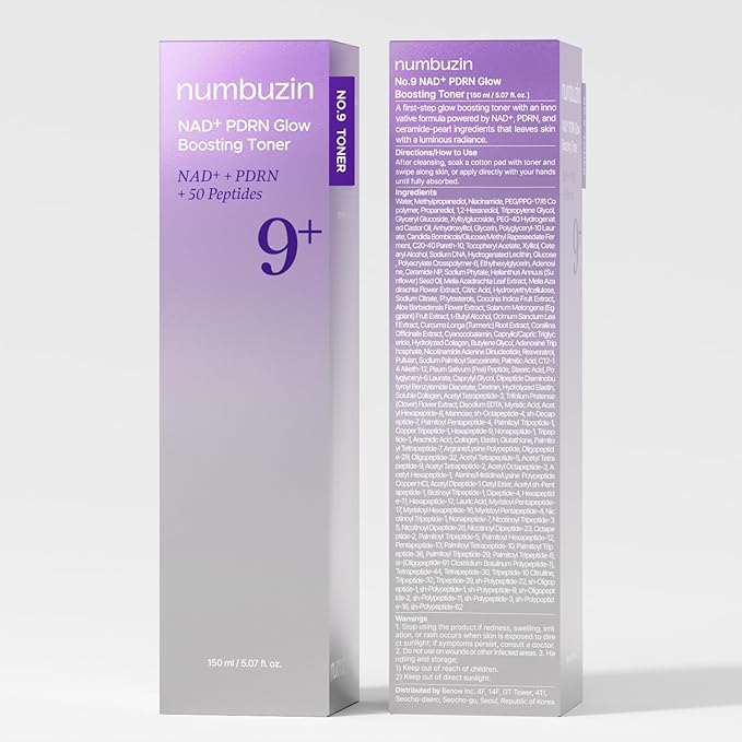 numbuzin No.9 Toner | NAD+ PDRN Glow Boosting Toner | Glowing, Firming, Hydrating, Elasticity, Wrinkles, Fine Lines, Korean Skincare | Salmon PDRN, Peptides, NAD | Essence for Dry Skin | 5.07 fl. Oz-Velvo Beauty