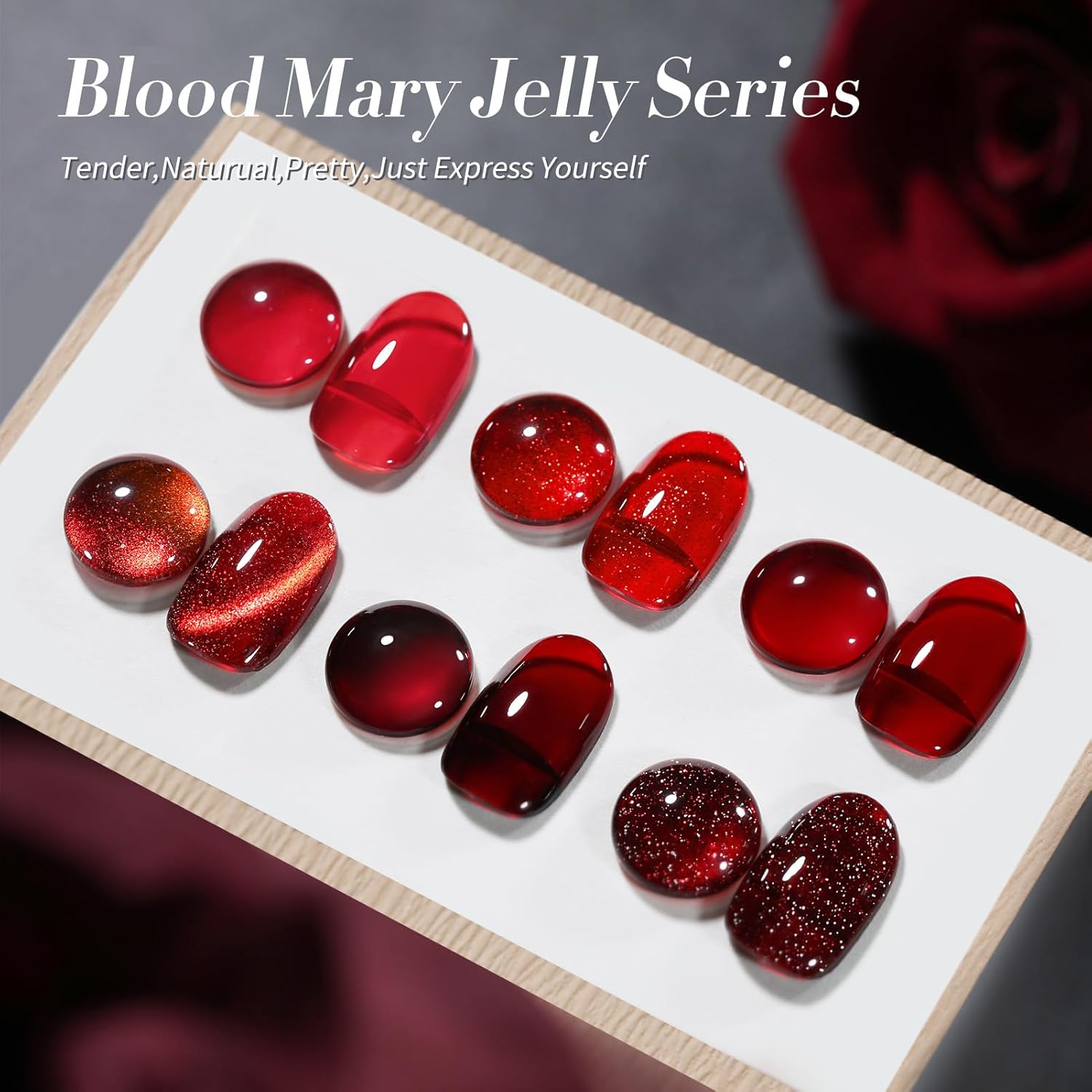 Born Pretty Jelly Burgundy Gel Nail Polish Halloween Ruby Blood Red Glitter Cat Magnetic Eye Gel Nail Polish Cherry Wine Red Gel Polish Collection Soak Off U v Led Gel Nail Kit Minicure DIY Gift 6PCS-Velvo Beauty