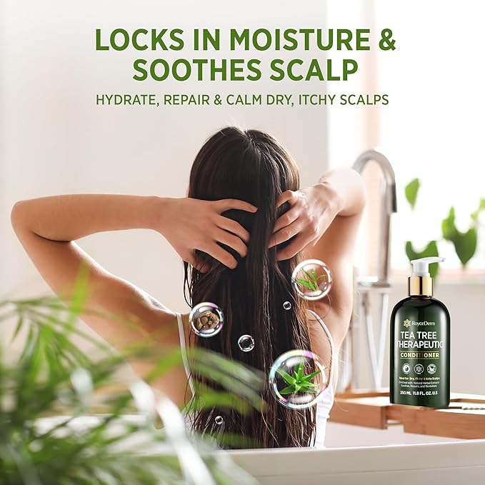 RoyceDerm Tea Tree Conditioner: Hydrating & Soothing Botanical Formula with Tea Tree, Aloe, Camellia Seed Oil, Paraben & Sulfate Free-Velvo Beauty