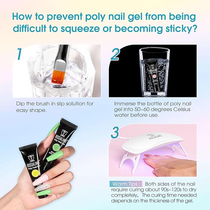 ROSALIND Poly Nail Gel Colors Kit -14 Colors +72 Nail Art Accessories kit Poly Nails Gel Kit Starter Kit with Mini UV Lamp Slip Solution Poly Nail Art Tools for Beginners with Everything-Velvo Beauty