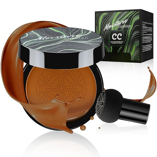 Mushroom Head Air Cushion CC Cream Foundation - Moisturizing & Long-Lasting BB Cream Concealer Makeup Base for All Skin Types, Brighten Long - Lasting Even Color Correcting Concealer (Deep)-Velvo Beauty