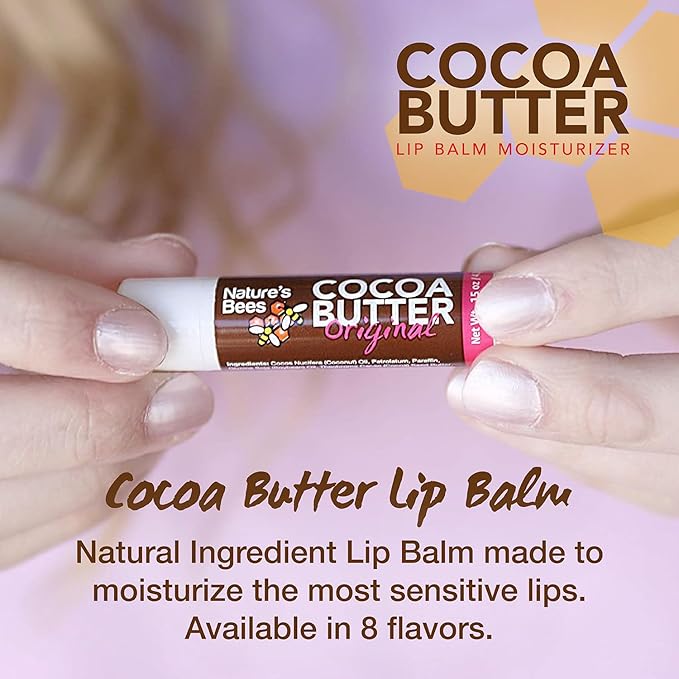 Nature's Bees - Cocoa Butter Lip Balm Moisturizer - Original 96 Pack, 4 Flavors - Original, Shea Butter, Mango Butter, Olive Oil - Made w/Coconut Oil, Beeswax, Vitamin E, Aloe - 0.15oz (4.2g)-Velvo Beauty