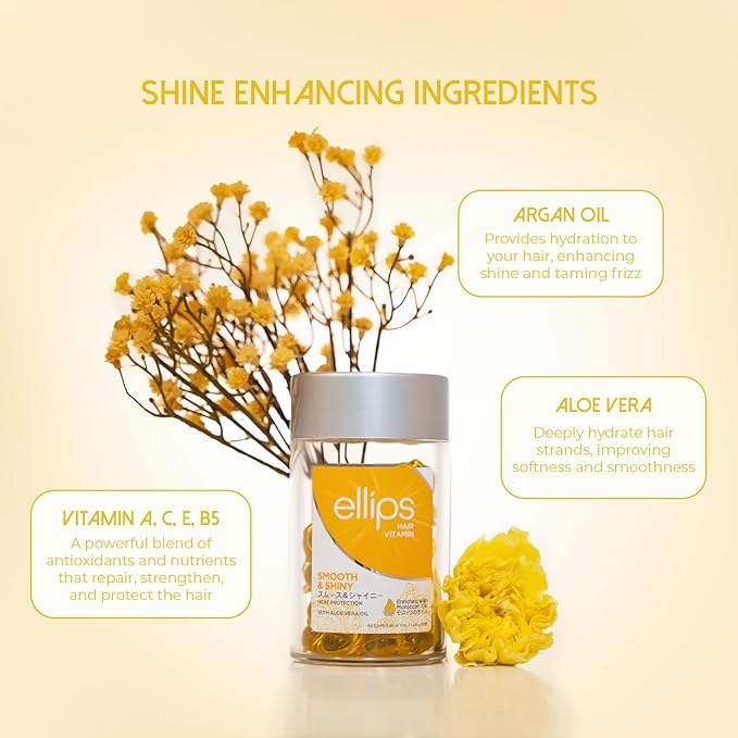 Hair Vitamin Smooth & Shiny - 50 Capsules, Heat Protectant Oil for Frizzy Hair - With Vitamin B5-Velvo Beauty