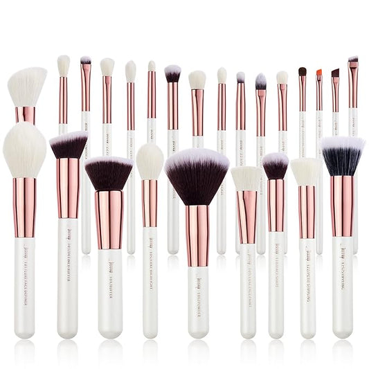 Jessup Brand 25pcs Professional Makeup Brush set Beauty Cosmetic Foundation Power Blushes eyelashes Lipstick Natural-Synthetic Hair Brushes set (Pearl White/Rose Gold)-Velvo Beauty