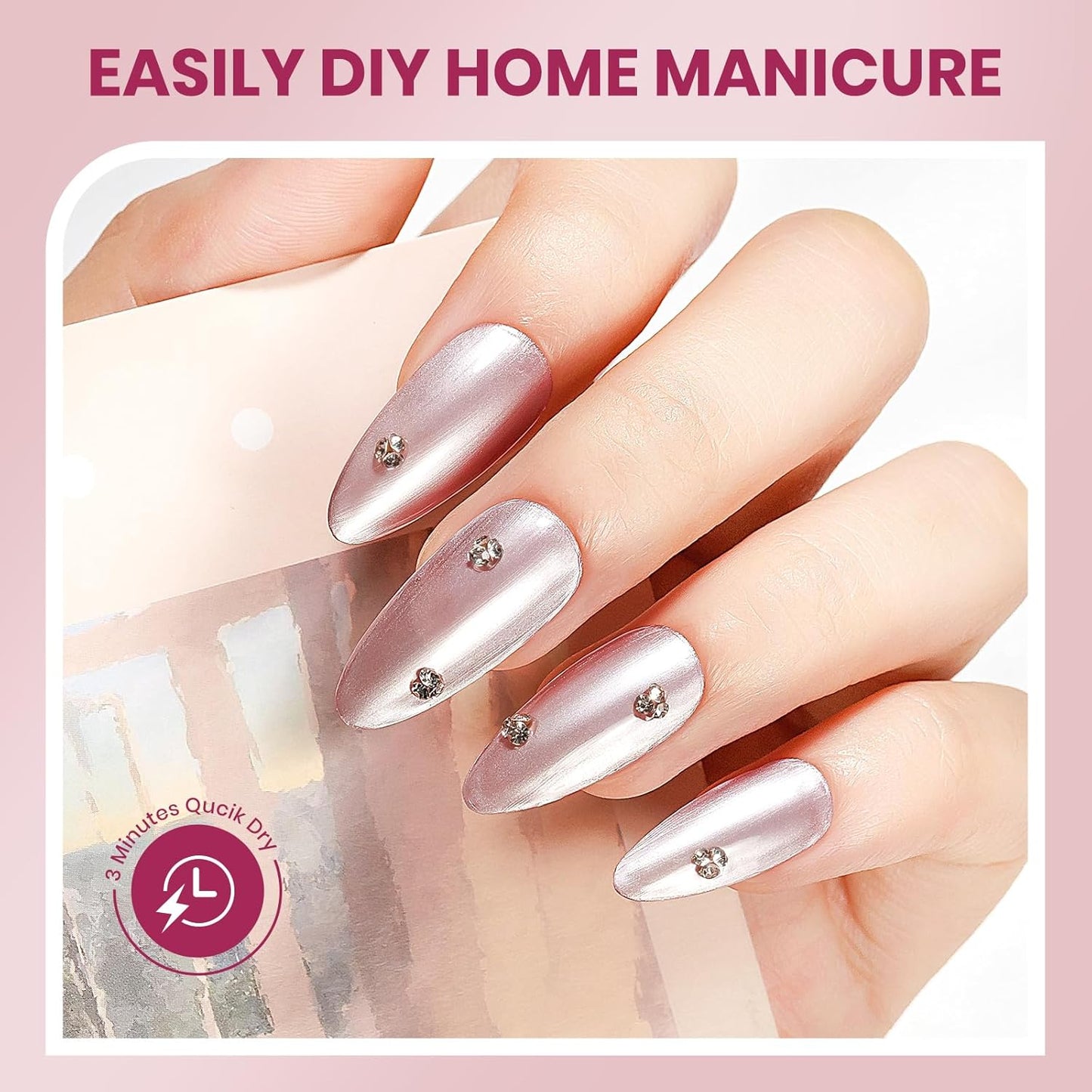 Nude Magnetic Nail Polish Non Gel Quick Dry Glitter Cat Eye Nail Polish Cats Eye Toe Fingernail Air Drying Fast Lacquer Manicure Gift For Women Girls 16ml, 0.54fl oz-Velvo Beauty