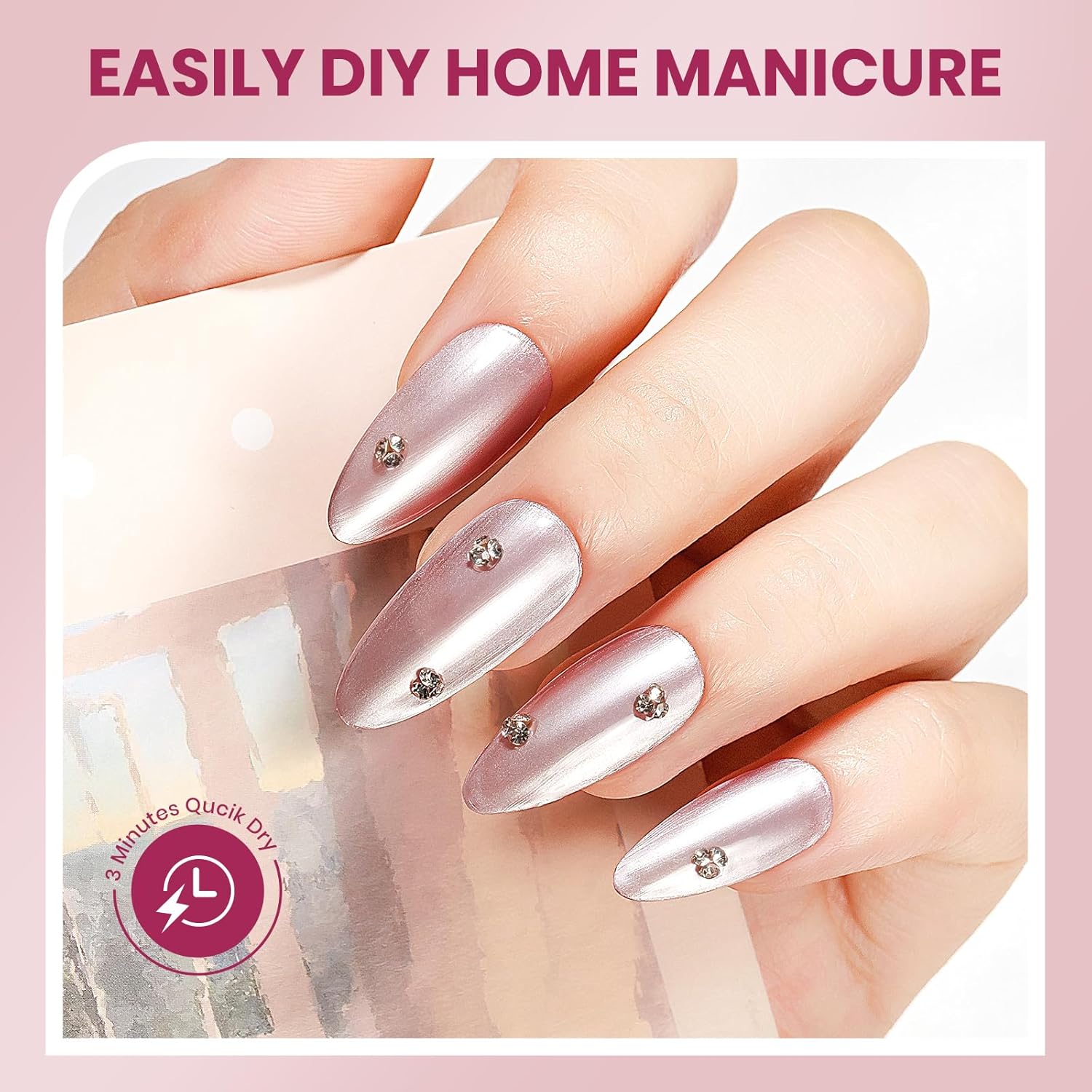 Nude Magnetic Nail Polish Non Gel Quick Dry Glitter Cat Eye Nail Polish Cats Eye Toe Fingernail Air Drying Fast Lacquer Manicure Gift For Women Girls 16ml, 0.54fl oz-Velvo Beauty