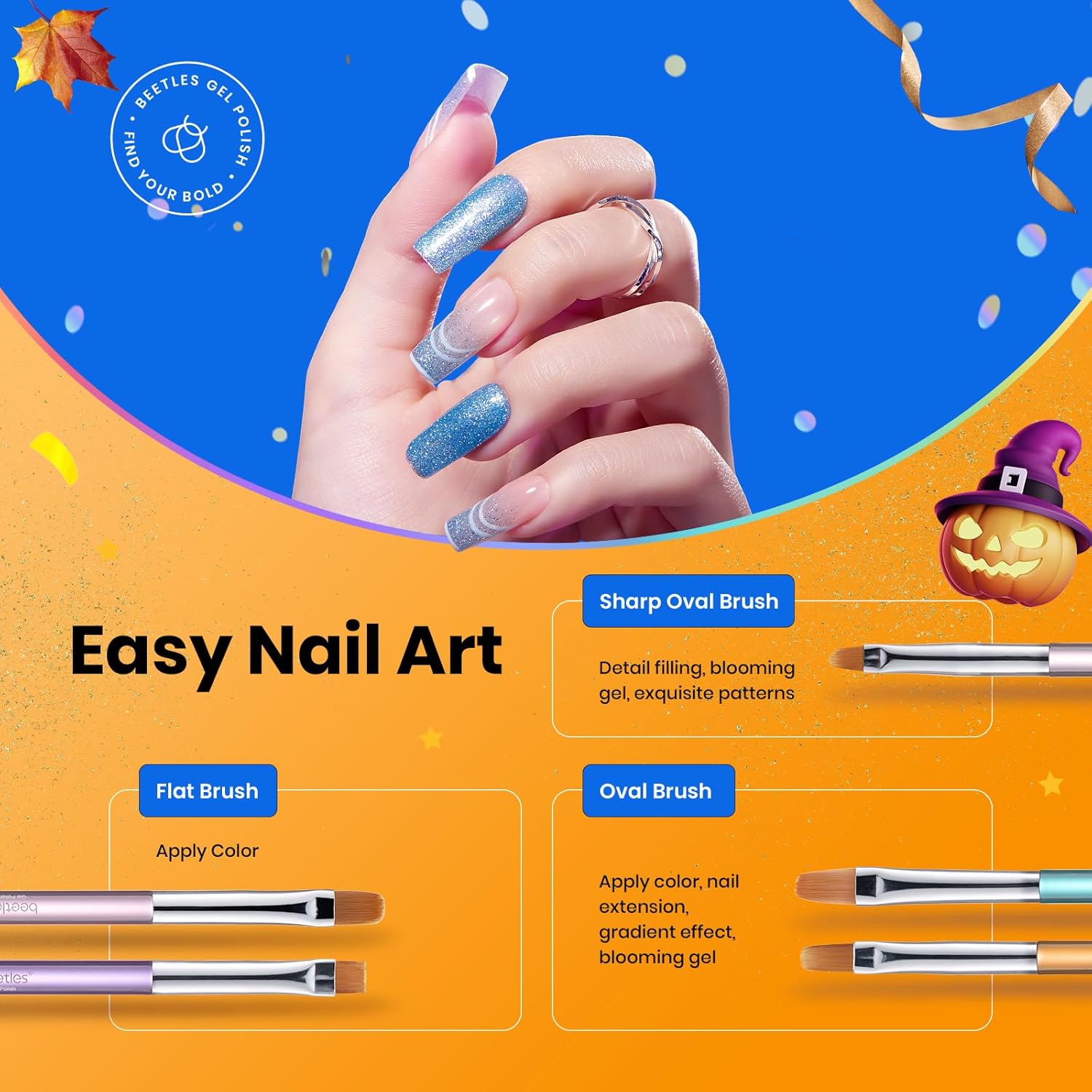 Beetles Gel Nail Art Brushes, 6 Pcs Double-Ended Fingernail Art Design Pens Gel Paint Liner Ombre Gradient French Tip Brush Dotting Pen Nail Brush Set, DIY Manicure Tools Gift for Women-Velvo Beauty