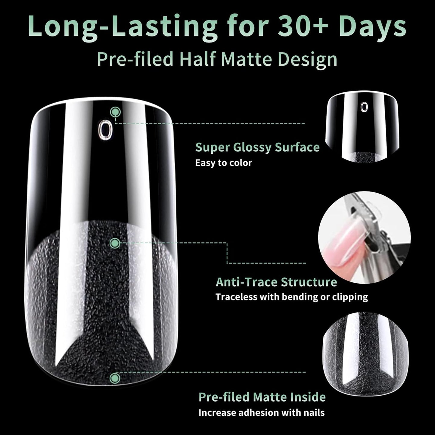 Medium Square Nail Tips, 216pcs Acrylic Fake Nails Gel Nail Tips Soft, Full Cover Pre-Shaped Matte Clear Press on Nails for Extension, Diy at Home Manicure 12 Sizes-Velvo Beauty