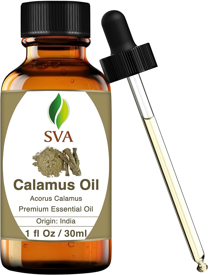 SVA Calamus Essential Oil – 1 Fl Oz – 100% Natural Calamus Oil - for Diffuser, Hair Care, Face, Skin Care, Aromatherapy, Scalp and Body Massage, Soap and Candle Making – with Dropper-Velvo Beauty