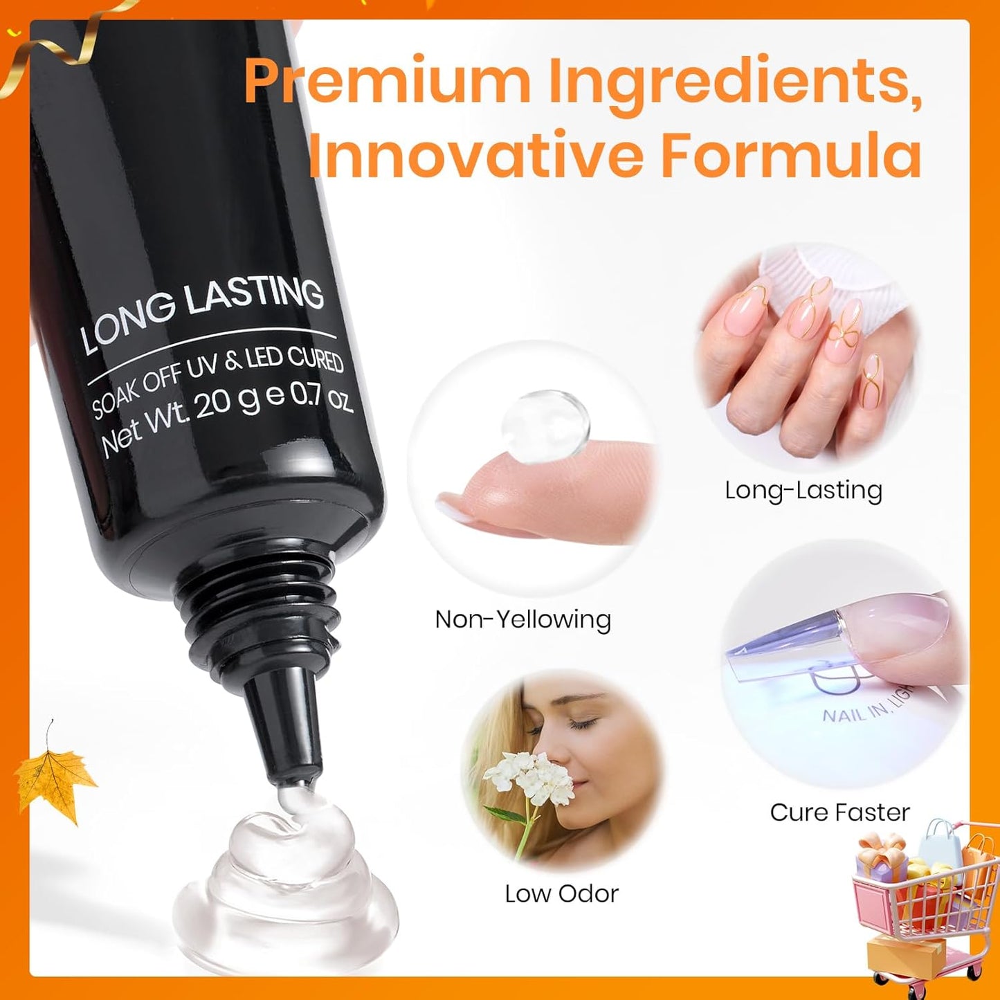 Beetles 2Pcs*20g Solid Nail Glue Gel, Tipex Soft Nail Tips Glue Super Strong for Acrylic Nails Extension Fake Nails Press On Nails, Fall Halloween Nails, U V Light Required-Velvo Beauty