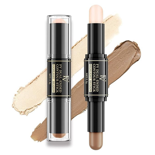 FV Cream Contour Stick, 2-in-1 Face Shaping Stick for Highlighting & Contouring, Bronzer Stick，Long Lasting & Waterproof，Non-Sticky Highlighter Makeup Pen for Light/Medium Skin Tones, 0.26oz (7.5g)-Velvo Beauty