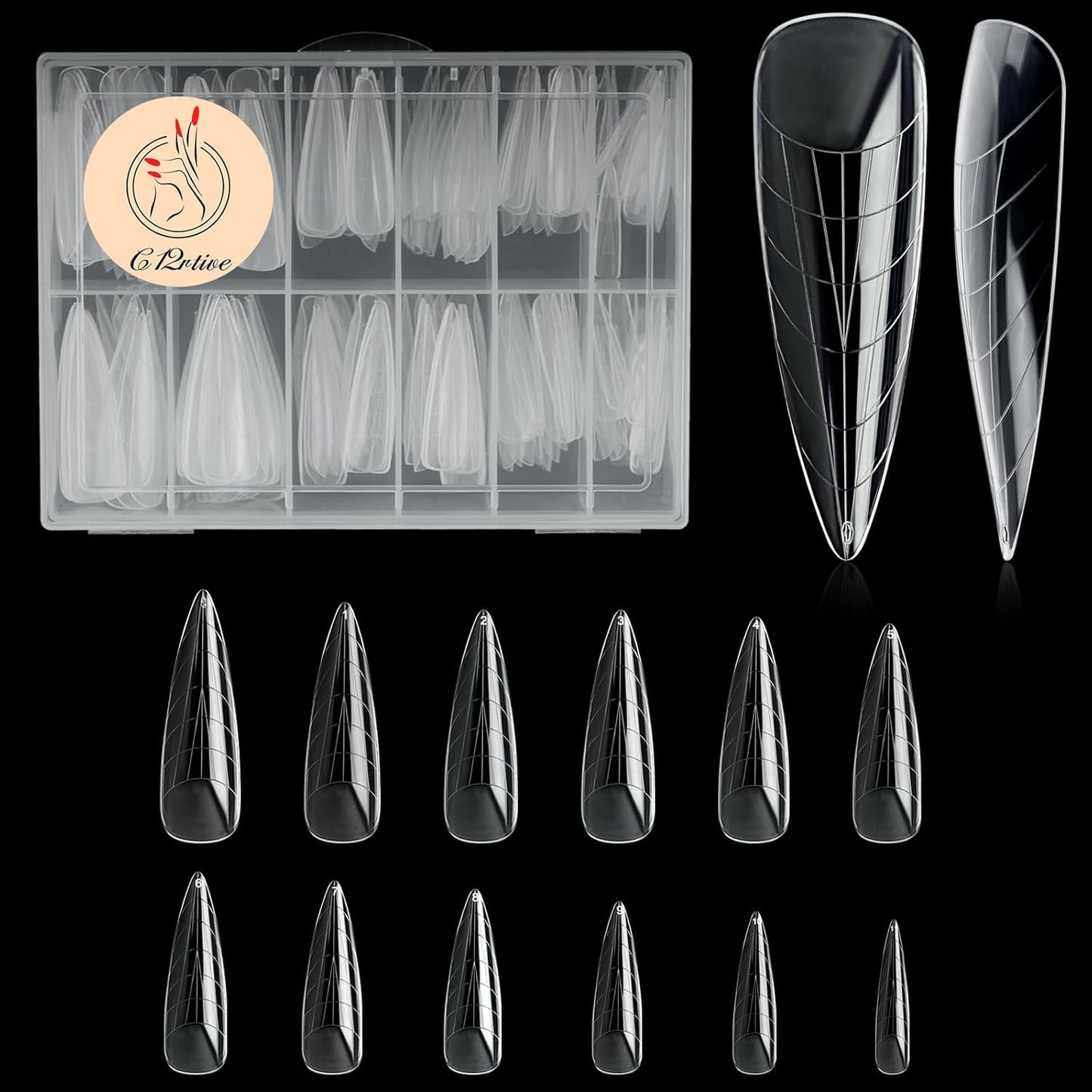 120Pcs Matte Dual Nail Forms,Long Almond Extension Poly Nail Gel Nail Forms Full Cover Nail Molds 12 Sizes for Solid Nail Gel Glue Nail Art Design Salon&DIY-Velvo Beauty