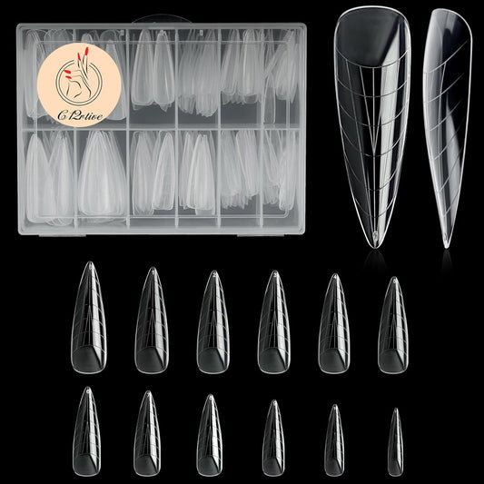 120Pcs Matte Dual Nail Forms,Long Almond Extension Poly Nail Gel Nail Forms Full Cover Nail Molds 12 Sizes for Solid Nail Gel Glue Nail Art Design Salon&DIY-Velvo Beauty