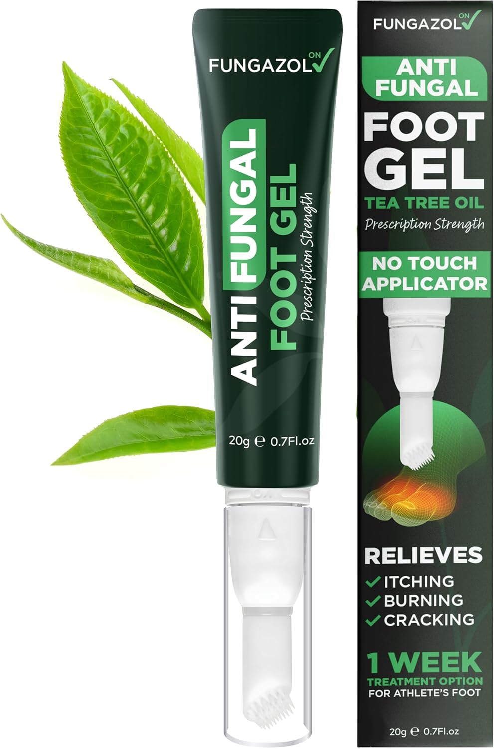 Tea Tree Oil Antifungal Foot Gel | Relieves Jock Itch, Athlete’s Foot & Ringworm | Soothes Itching & Burning | Moisturizes Dry, Cracked Feet | No-Touch Applicator | 1-Week Treatment Option | 20g-Velvo Beauty