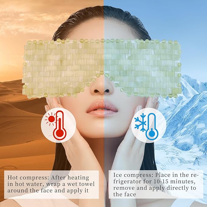 Jade Eye Mask, Eye Mask for Relaxation, Reusable Jade Eye Mask Hot or Cold Using Jade Mask Eyes Sleeping Mask for Alleviate Puffiness Face Massage Relax Eyes Meditation Beauty-Velvo Beauty